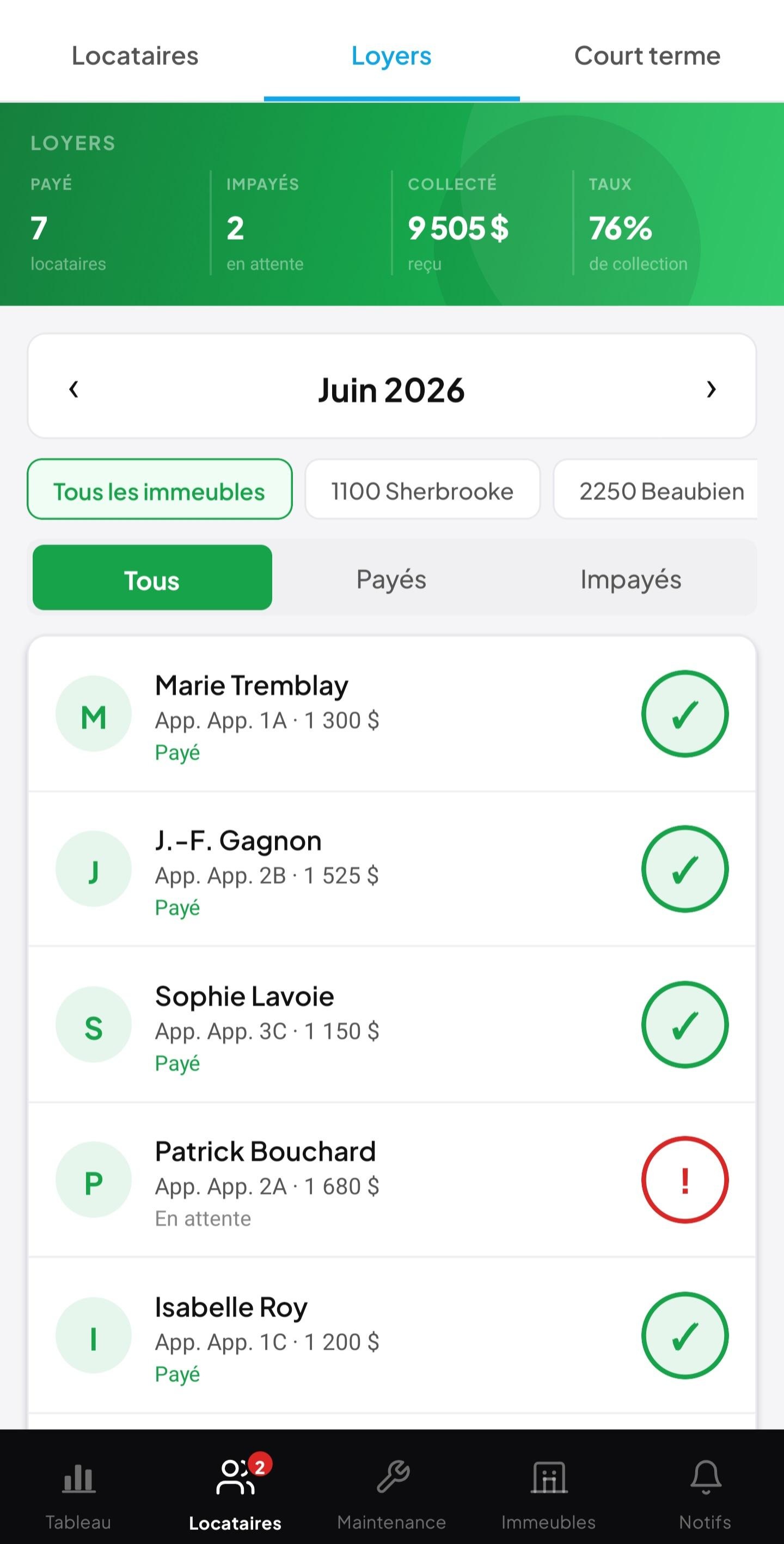Kevly Mobile — suivi des loyers